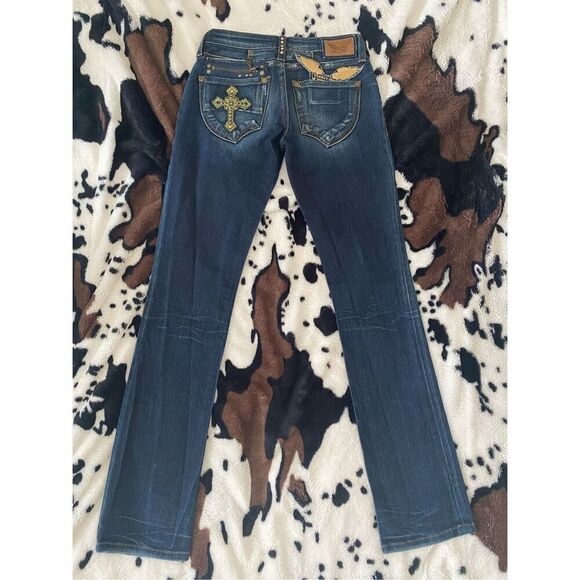 Vintage Robins Jean Rock N Roll Jeans Cross Angel Embroidery - Picture 7 of 12
